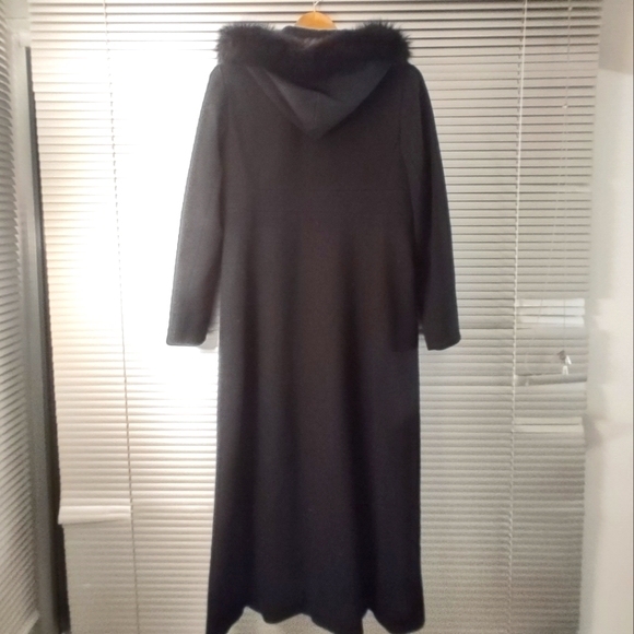 Steve by Searle Fur Trim Hood Long Coat Cashmere Blend Coat Size 10 Black - Picture 2 of 14
